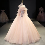 Pink tulle sequins long ball gown dress evening gown HZ1023