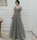 Cute tulle long A ine prom dress evening gown HZ1023