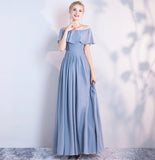 Blue chiffon long A line prom dress bridesmaid dress HZ1023