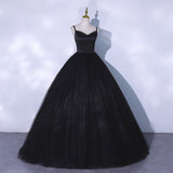 Black v neck tulle long ball gown dress formal dress HZ1023