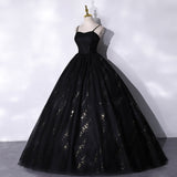 Black tulle long prom dress black evening gown HZ1023