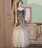 Cute tulle beads long A line prom dress evening gown HZ1023