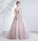 Purple tulle long A line prom dress evening gown HZ1023