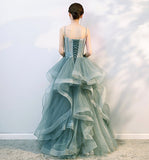 Green tulle lace long prom dress evening gown HZ1023