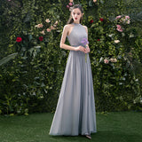 Gray chiffon long A line prom dress bridesmaid dress HZ1023
