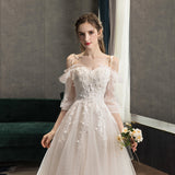 White tulle lace long prom gown A line evening gown HZ1023