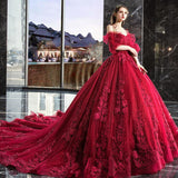 Burgundy lace long A line ball gown dress formal dress HZ1023