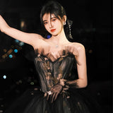 Black tulle long ball gown dress A line evening gown HZ1023