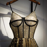 Cute v neck tulle long prom dress with stars evening gown HZ1023