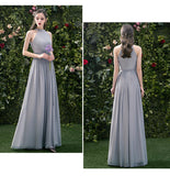Gray chiffon long A line prom dress bridesmaid dress HZ1023