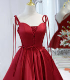 Burgundy satin lace-up short prom dress party dress HZ1023