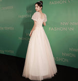 White tulle sequins long prom dress A line evening gown HZ1023