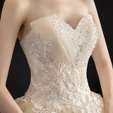 Champagne tulle sequins long ball gown dress HZ1023