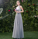 Gray chiffon long A line prom dress bridesmaid dress HZ1023