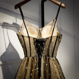 Cute v neck tulle long prom dress with stars evening gown HZ1023