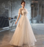 Cute tulle sequins long prom dress evening gown HZ1023