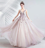 Purple tulle long A line prom dress evening gown HZ1023