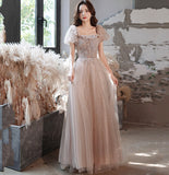Cute tulle lace long A line prom dress evening gown HZ1023