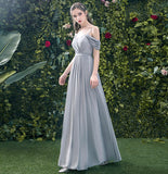Gray chiffon long A line prom dress bridesmaid dress HZ1023