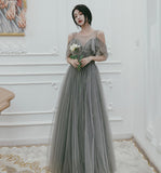 Cute tulle long A ine prom dress evening gown HZ1023