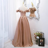 Cute satin long A line prom dress evening gown HZ1023