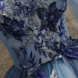 Blue tulle lace long ball gown dress blue evening gown HZ1023