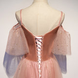 Pink velvet tulle long prom dress, pink evening dress HZ1023