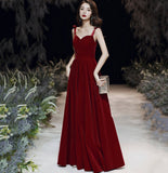 Red velvet long prom dress Simple evening gown HZ1023