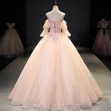 Pink tulle sequins long ball gown dress evening gown HZ1023