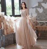 Cute tulle lace long A line prom dress evening gown HZ1023