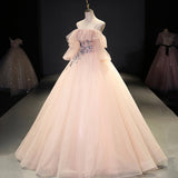 Pink tulle sequins long ball gown dress evening gown HZ1023