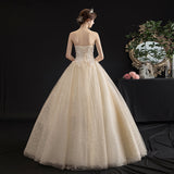 Champagne tulle sequins long ball gown dress HZ1023