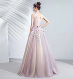 Purple tulle long A line prom dress evening gown HZ1023