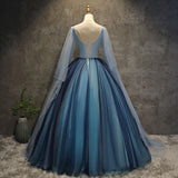 Blue tulle lace long ball gown dress blue evening gown HZ1023