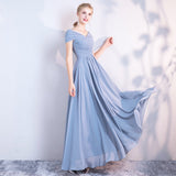 Blue chiffon long A line prom dress bridesmaid dress HZ1023