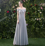 Gray chiffon long A line prom dress bridesmaid dress HZ1023