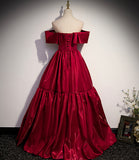 Red satin off shoulder elegant simple long ball gown A-line evening dress HZ1023