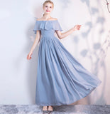 Blue chiffon long A line prom dress bridesmaid dress HZ1023