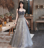 Cute tulle sequins long prom gown A line evening gown HZ1023