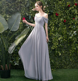 Gray chiffon long A line prom dress bridesmaid dress HZ1023