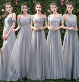 Gray chiffon long A line prom dress bridesmaid dress HZ1023