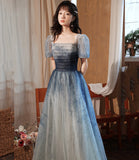 Lovely gradient tulle long prom dress evening dress HZ1023