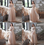 Cute tulle lace long A line prom dress evening gown HZ1023