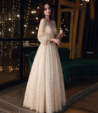 Stylish tulle sequins prom dress long sleeve evening dress HZ1023