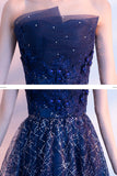Blue tulle sequins long prom dress A line evening gown HZ1023