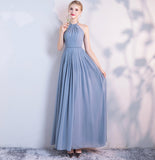 Blue chiffon long A line prom dress bridesmaid dress HZ1023