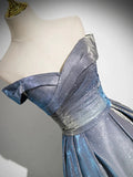 Blue Fashion Elegant Gradient Off-shoulder A-line Floor-length long satin Ball Gown Evening Gown Graduation Gown HZ1023