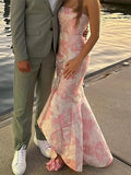Pink Elegant Fashion Floral Long Slim Fit prom dress Evening Dress Party Dress Bridesmaid Dresses HZ1023