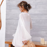 White Chiffon Women's Sunscreen Long Loose Shawl Thin Coat Beach Beach Sunscreen Shirt 68HZ