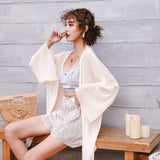 White Chiffon Women's Sunscreen Long Loose Shawl Thin Coat Beach Beach Sunscreen Shirt 68HZ